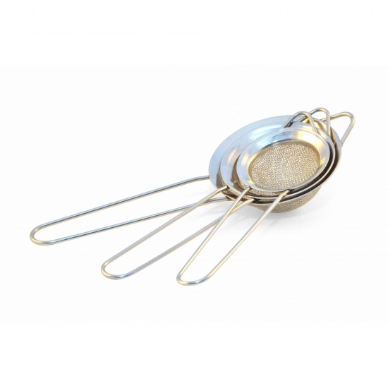 Stainless Steel Kitchen Fine Sieves Strainers with Handles - Set of 3 for Baking and Cooking